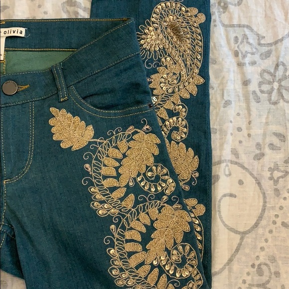 Alice + Olivia Embellished Paisley Skinny Jeans 24 - Picture 3 of 8